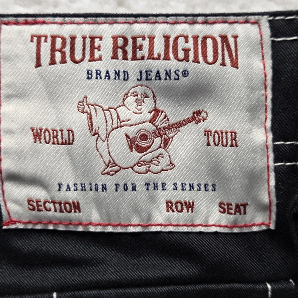 True Religion Cargo Pants Mens 34x31 Black Contrast Stitch Denim Pockets Casual